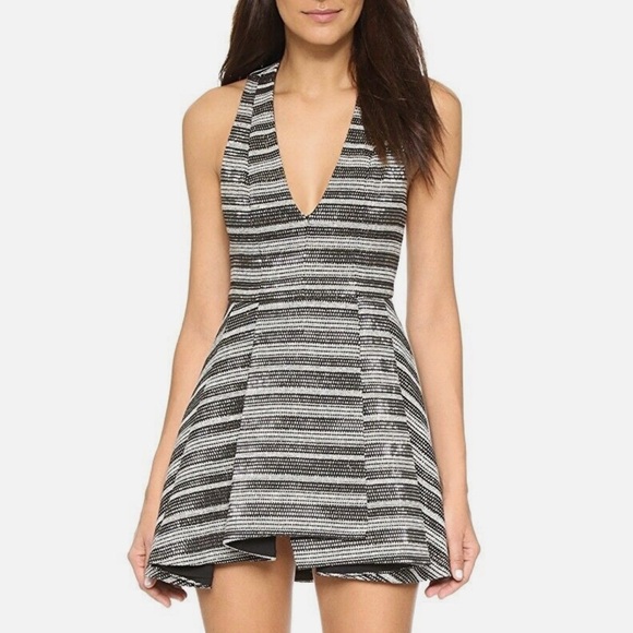 Alice + Olivia Tanner Dress Black Cream stripe Racer Back V Neck - Picture 1 of 14